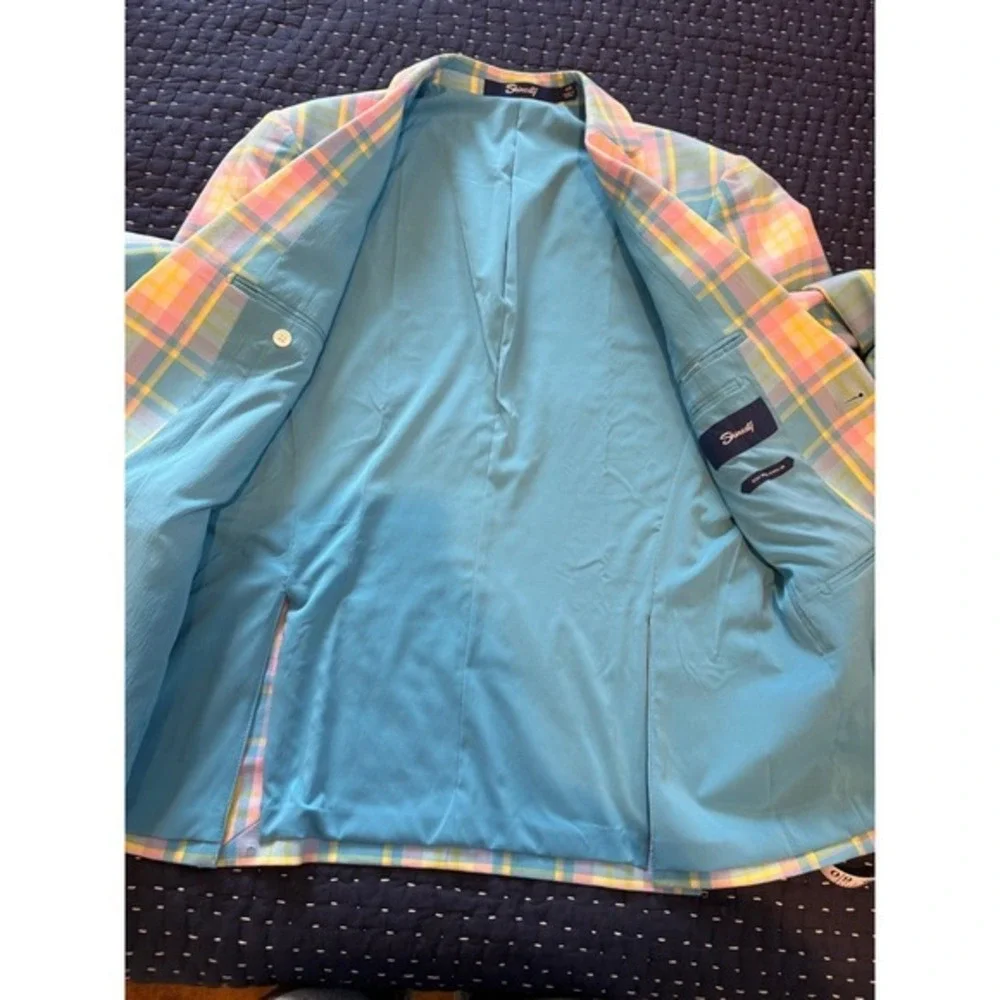 Shinesty The Burnished Broker Plaid Pastel Stretch Blazer 40 R‎ 2 Button Pride
